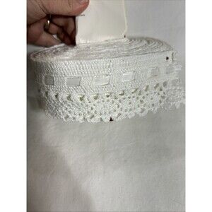Cotton Lace Trim w Ribbon 2" Wide Bridal Bows Sewing Craft Trim 5 Yards Vintage